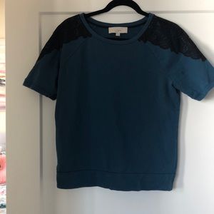 LOFT TEAL LACE SHORT-SLEEVED TOP